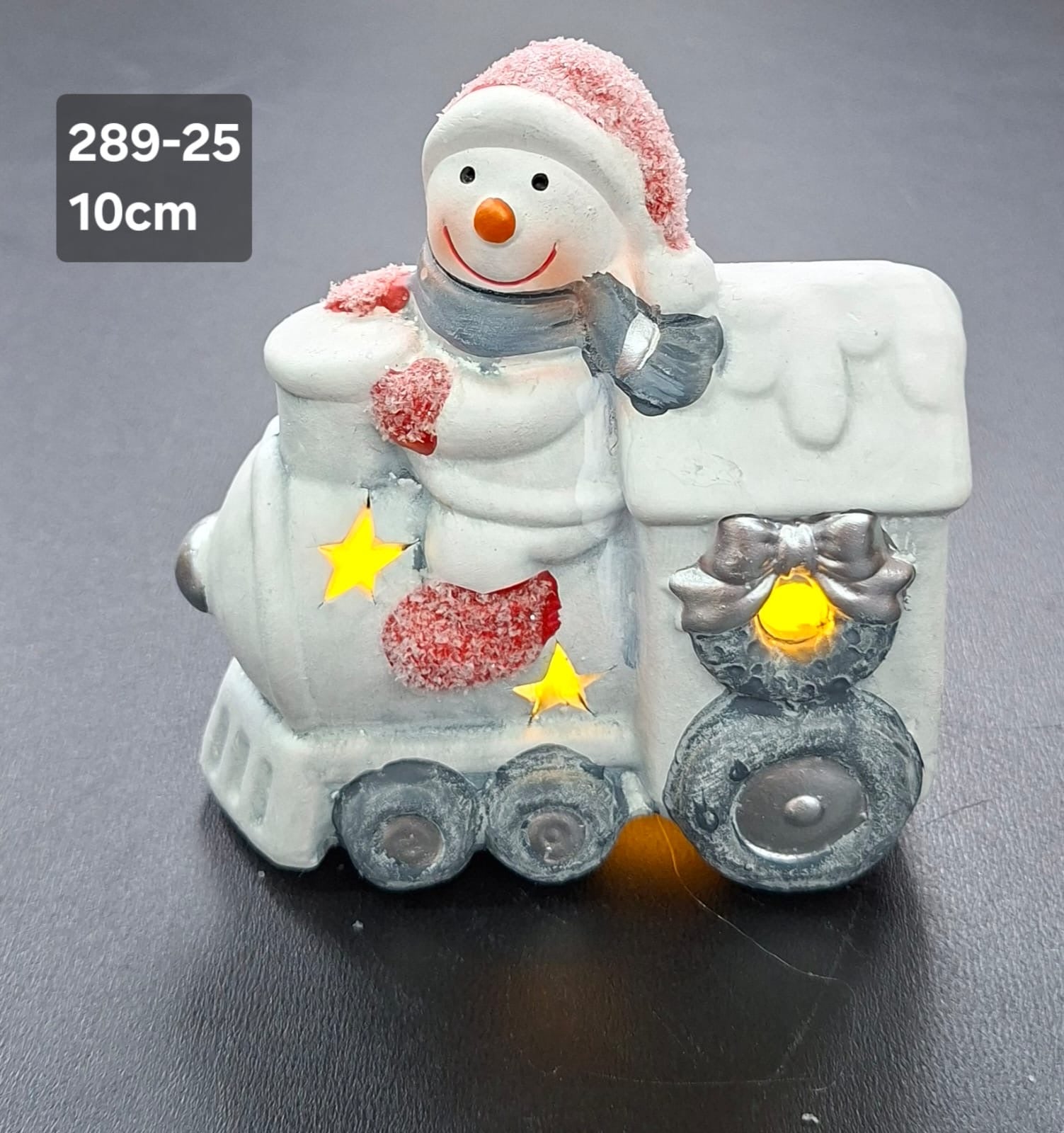 Trenuleț luminos decor ceramic Crăciun cu om de zăpadă - 10cm